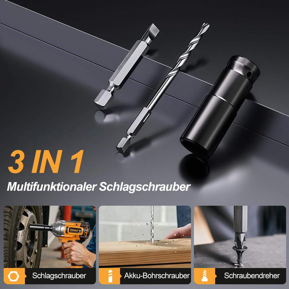 20V Schlagschrauber Akku Schlagschrauber Mit 2x 2.0Ah Akkus Ladegerät Bürstenloser 1/2 Zoll Akkuschlagschrauber Kfz mit 8 Bohrern/ 6 Bits/4 Steckschlüssel 420N.m für Heimwerker, Möbel, Fahrrad
