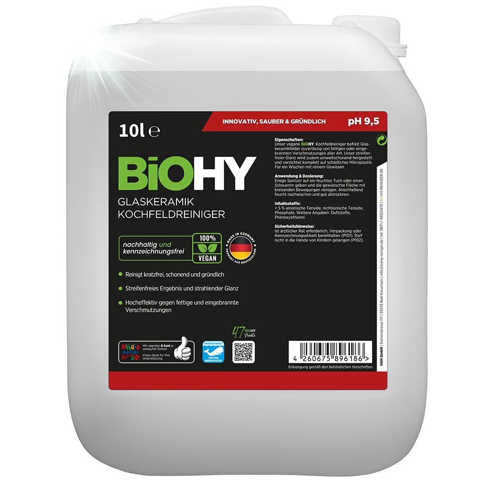 BiOHY Limpiador de vitrocerámica (Bidón de 10 litros) | Cocina radiantemente limpia, para electrodomésticos - brillo sin rayas (Kochfeldreiniger)