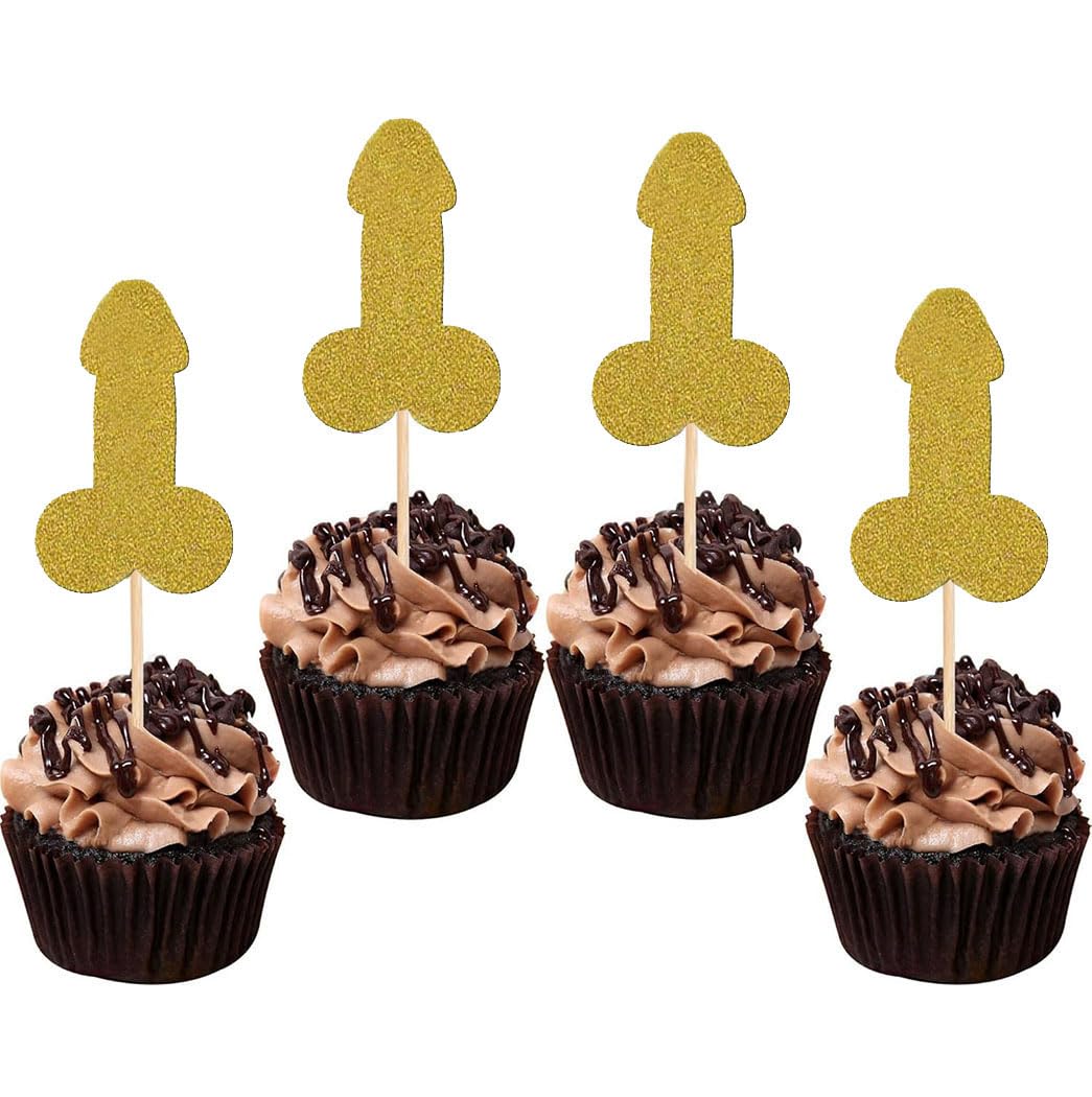 12 Pcs Prank Bachelorette Party Cake Cupcake Topper Decoration Gender Glitter Pick for Hen Bridal Shower Engagement Supplier Favor Game Tool Decor Set Y20