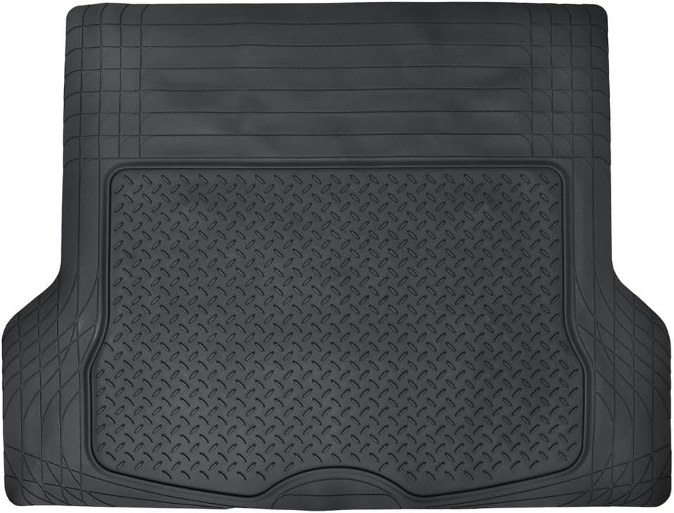 4pc Black Car Floor Mats Set Rubber Tortoise Liners w/Large Cargo Trunk Liner for Auto SUV Trucks