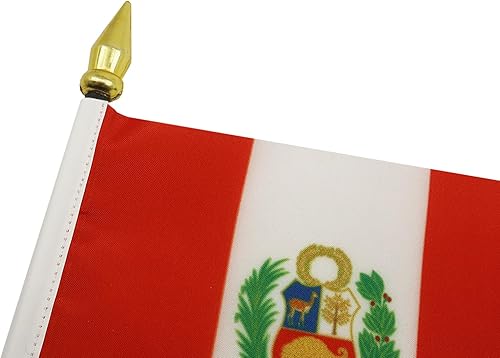 Miniatura 4 de Bandera de la bandera del Perú de la bandera de AZ 4 x 6 pulgadas - Bandera peruana de escritorio 5.9 x 3.9 in - Top de lanza dorada