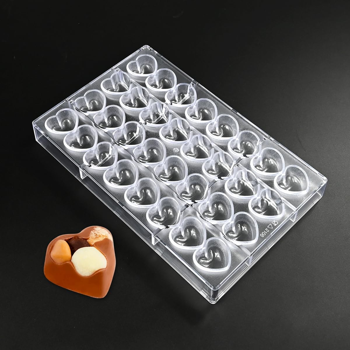 TUKE Stampo per cioccolatini in policarbonato a 32 cavità, per praline, tartufi, trasparente, flessibile, riutilizzabile, per dolci, dolcetti fai da te a forma di cuore (B_ cuore)
