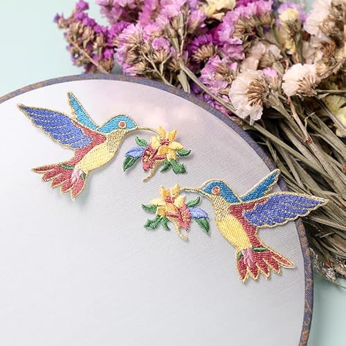 Sourcemall One Pair Iron On/Sew On Patches, Hummingbird Embroidered Applique For Diy Clothing, Jackets, Jeans, Backpacks, Hats, Arts Craft Sew Making (One Pair Colorful Hummingbird) #TOP3