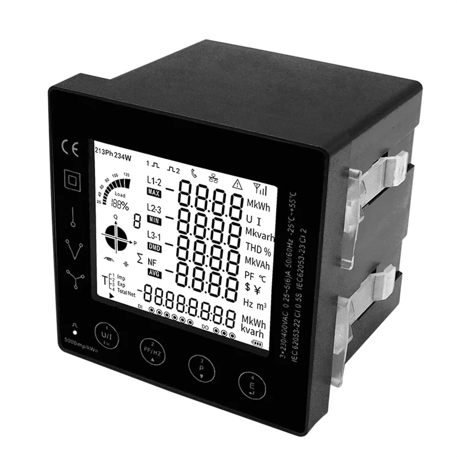 Multi-Function Power Panel 3 Phase Smart Energy Meter with Current Transformer CT Connect 96 * 96mm RS485 PAC5000 1Pcs(PAC5000,KCT24 100 5A)