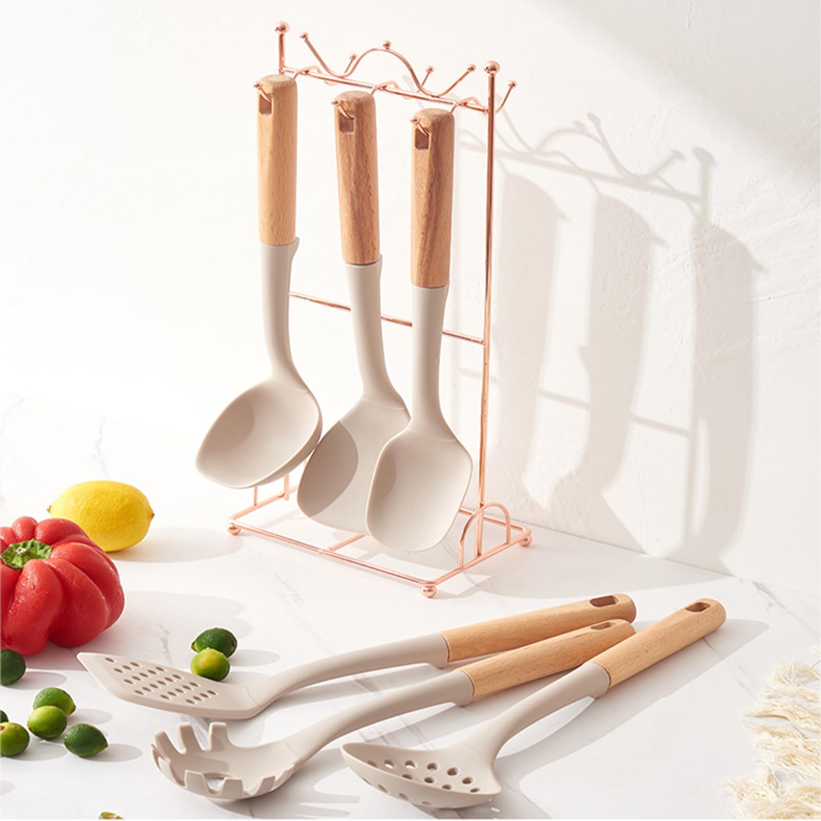 Generisch Silikon Kochutensilien Set, 7-teilig, BPA-frei, hitzebeständig, antihaft, mit Utensilienhalter, spülmaschinenfest