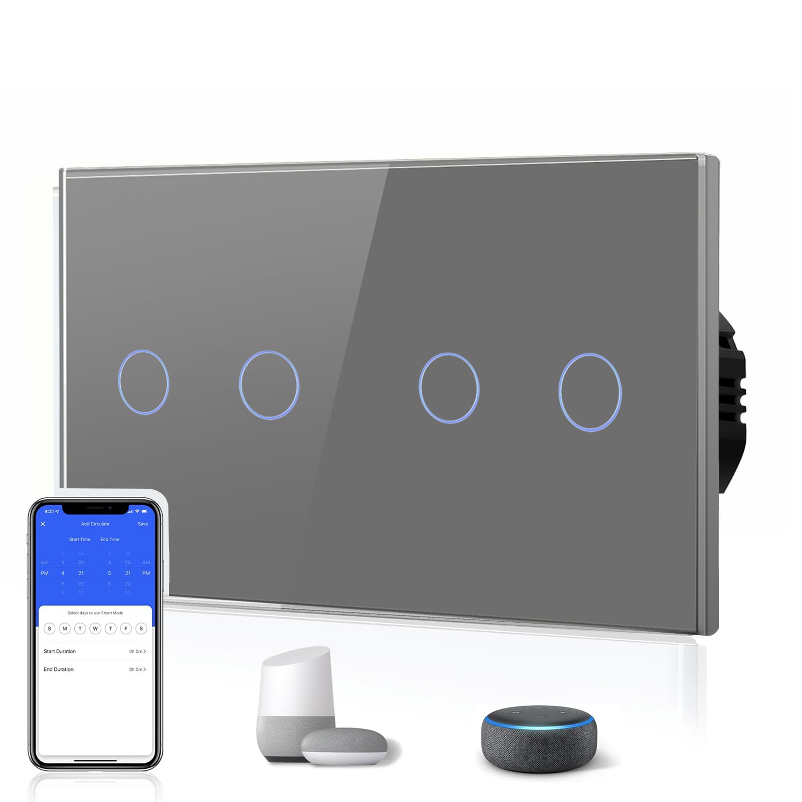 BSEED Interruptor Inteligente WIFI,Interruptores Tactil Con Cristal,Compatible con Alexa,Tuya y Smart Life,Requiere Cable Neutro,2 Gang 1 Vía,86mm Blanco — view 50