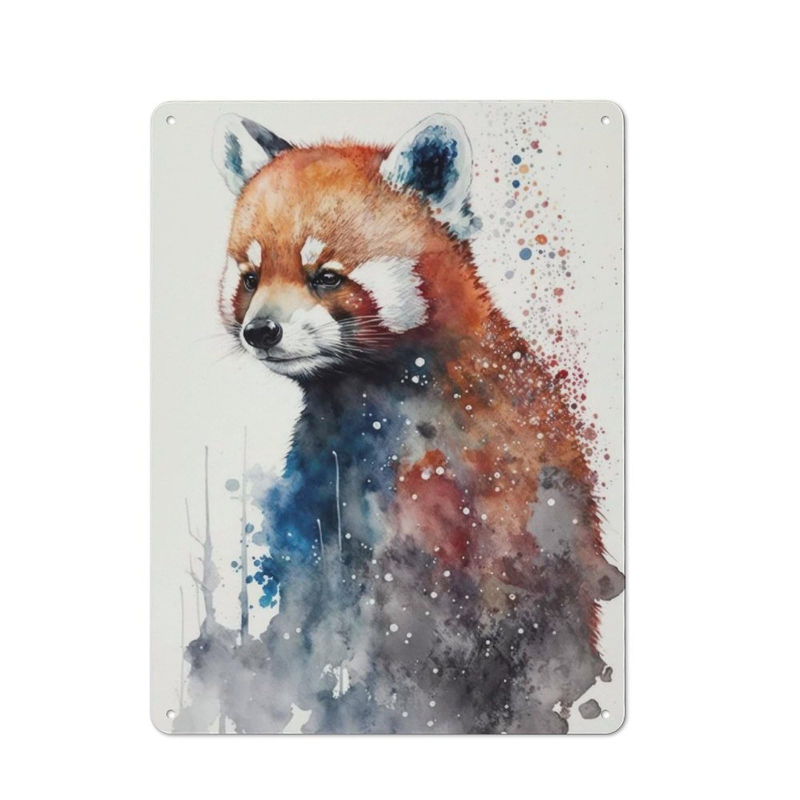 Rustic Tin Wall Sign 40x30cm Featuring Red Panda Watercolor, Bistro Wall Plaque for Restaurant, Kitchen, Counter Or Breakfast Nook