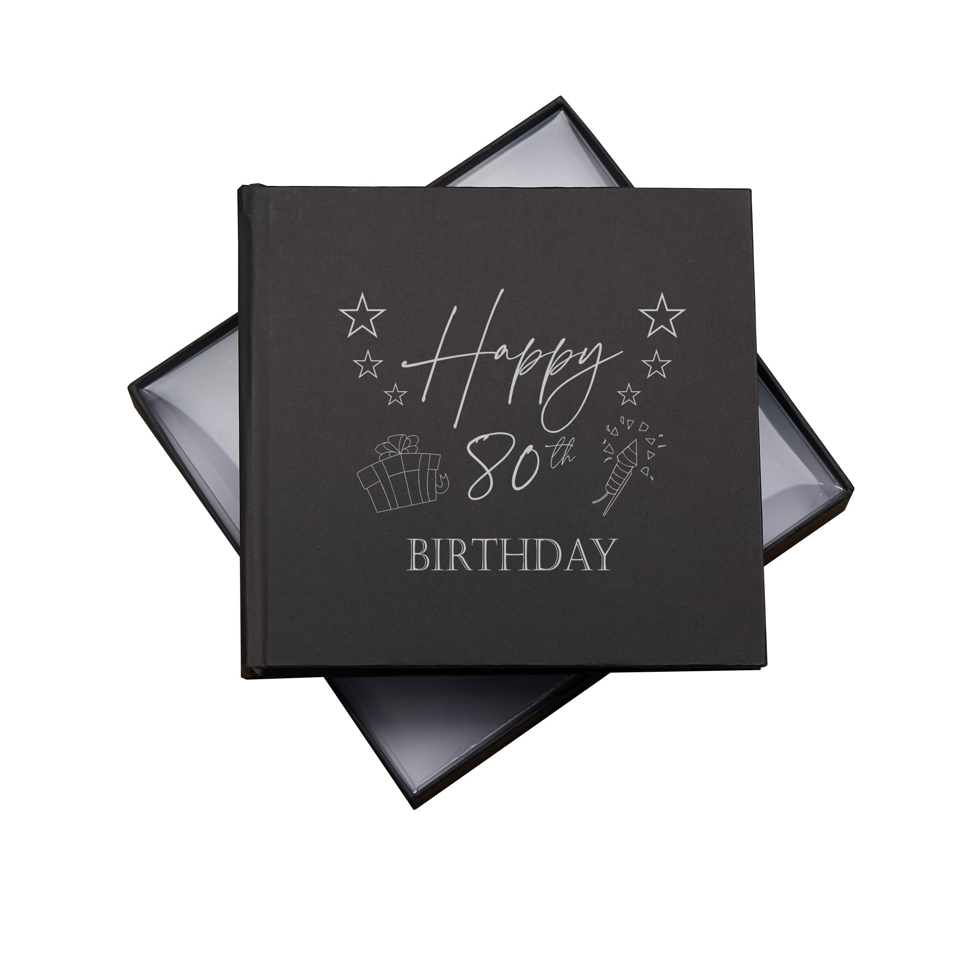 80th Birthday Black Photo Album, 50 Photos 4"x6", Present Design, 18.5cm x 19.5cm