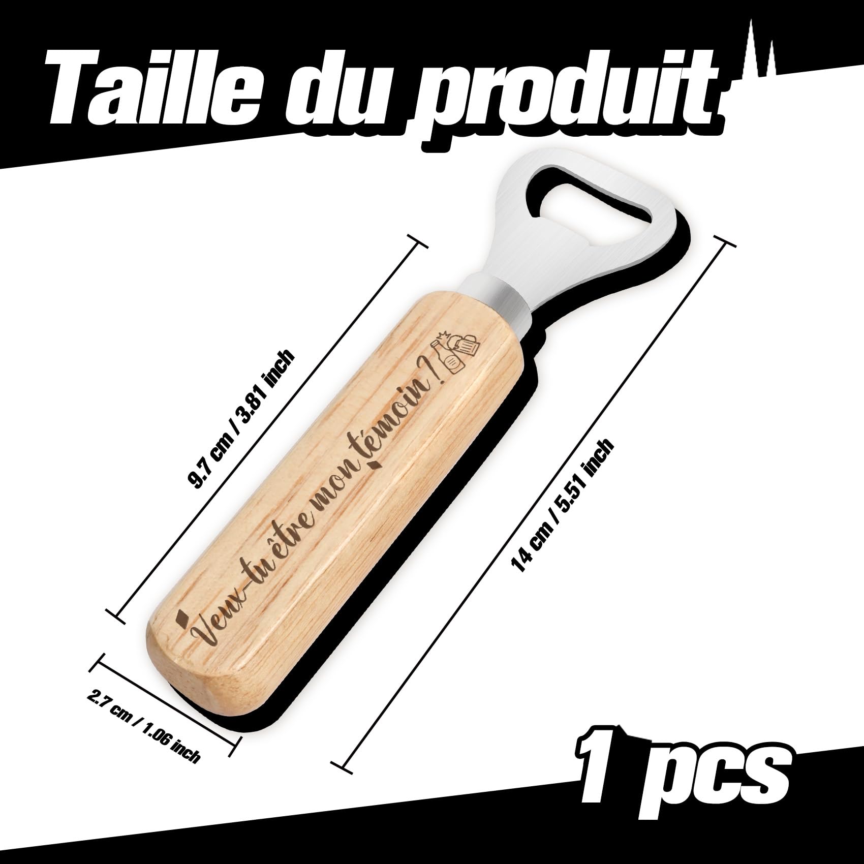 Cadeau Mariage Personnalisé Décapsuleur Gravé "Veux-tu être Mon Témoin ?" - Demande Originale De Témoin De Mariage - Bois Vernis Gravure Bois Mariage