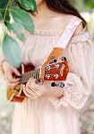 MUSIC FIRST Original Design Vintage “Pink Sakura” Soft Muslin & Genuine Leather Ukulele Strap Ukulele Shoulder Strap With a MUSIC FIRST Genuine Leather Str. Locker