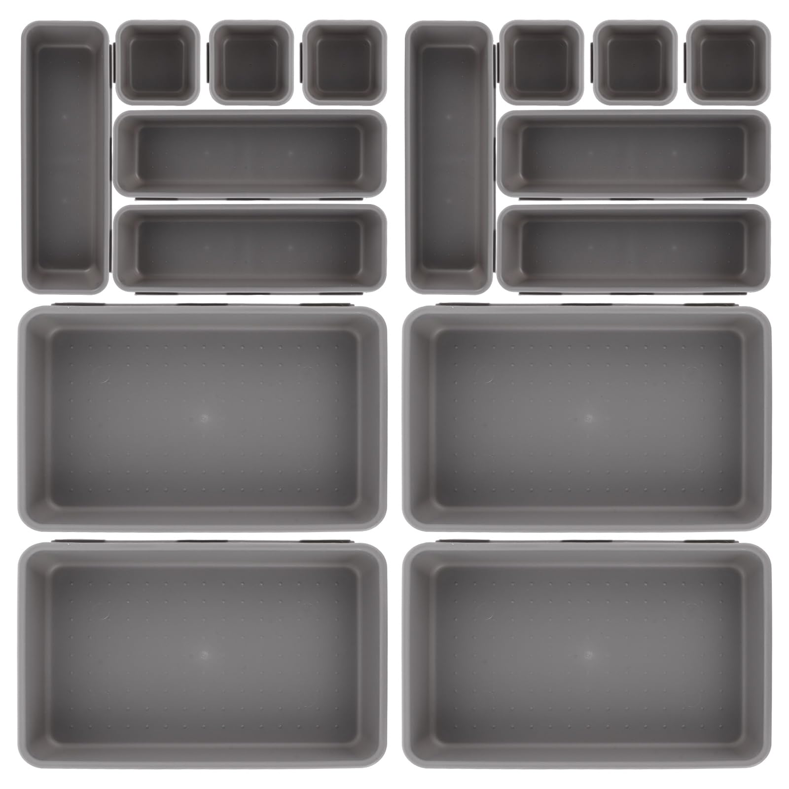 ASelected 16 Pcs Drawer Organiser,Interlocking Drawer Dividers Plastic Storage Trays,Tidy Desk Drawer Organiser for Kitchen Office Make-Up Clothing Dresser Cosmetics Jewellery Craft Bathroom