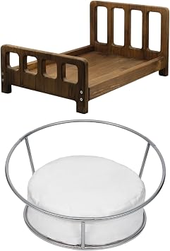 Newborn Photography Props Bed + Newborn Posing Table with BeanbagUnfilled and 6 Clips Baby Photoshoot Props Handcrafted Rustic Wooden Posing Bed for Professional Photographers Newborn Photo Session