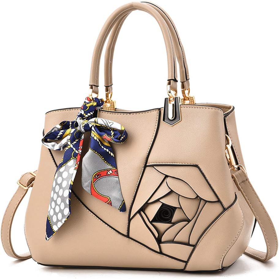 Mn&Sue Ladies Top Handle Satchel 3D Flower Women Elegant Handbags Pu Leather Crossbody Tote Purse