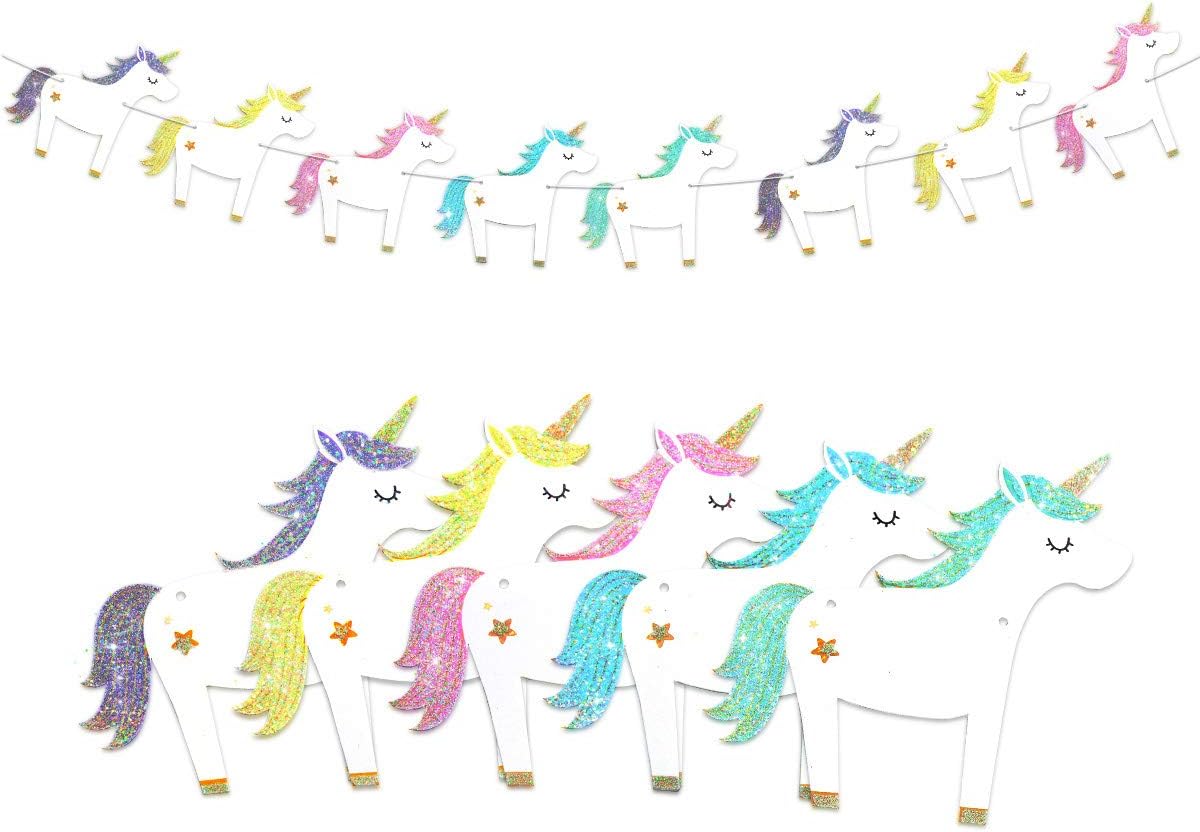NICORLANDEE Unicorn Garland Glitter Unicorn Banner for Unicorn Theme Baby Shower Birthday Party Decorations 15 Pieces