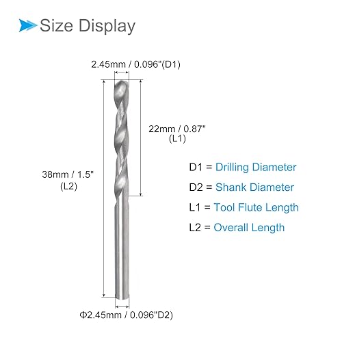 Miniatura 2 de CoCud Brocas de carburo sólido, 0.096 in de diámetro, brocas de precisión de carburo de tungsteno K35 (aplicaciones para aleación de metal de acero