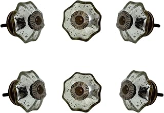 Perilla Home Set of 6 Mirror Melon Antique Glass Knob for Kitchen Cabinets - Crystal Glass Handles and Pull Knob for Dresser Drawer | Living Room | Kitchen | Bathroom | Closet Cupboard Furniture