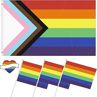 Pride Flag 3x5ft and Small Rainbow Pride Flag&Lapel Pin Packs Gay Pride Flag Outdoor UV Fading Resistant LGBTQ Community Support Banner with Metal Grommets (LGBT B)