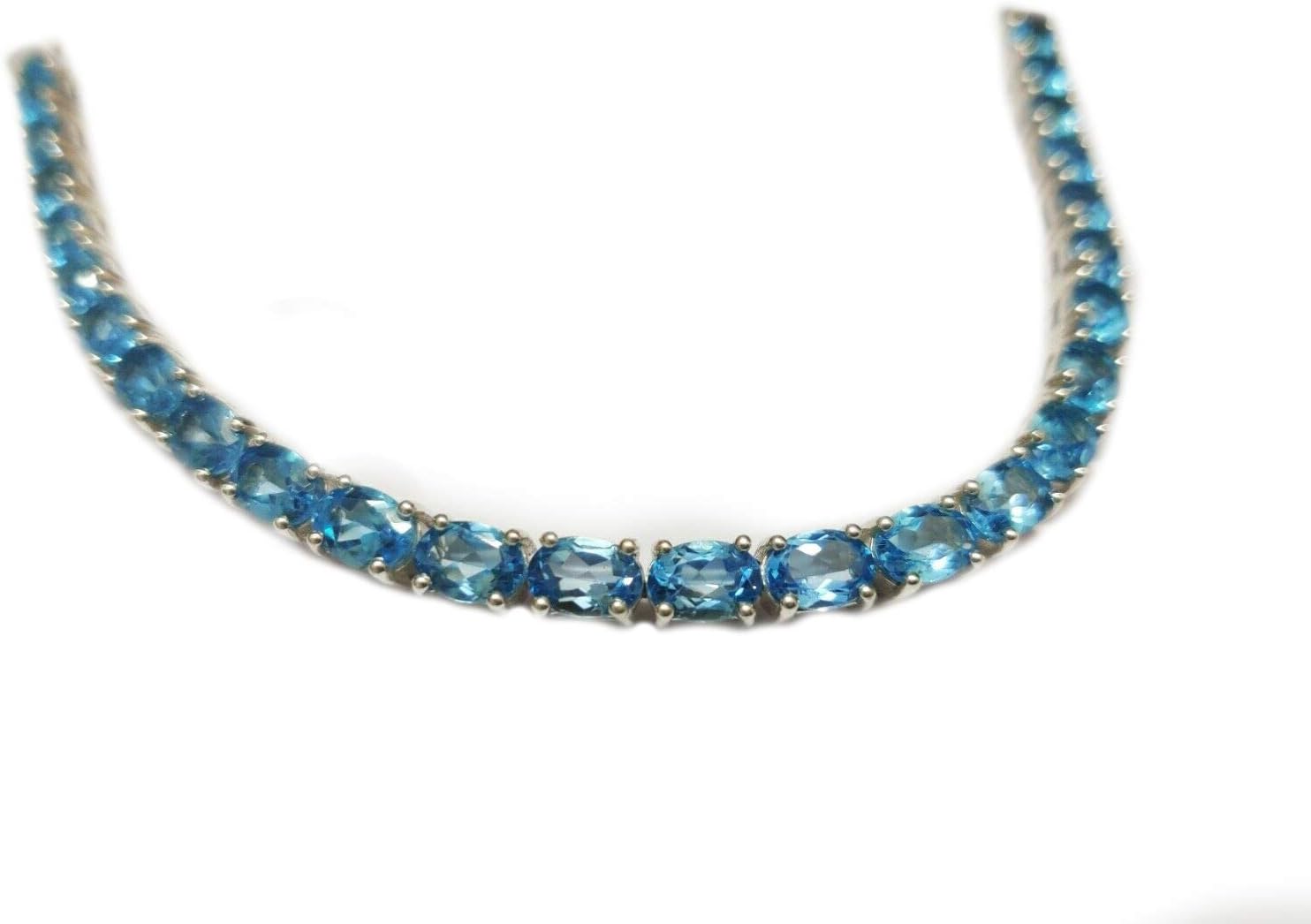 Natural Swiss Blue Topaz Bracelet Silver Blue Topaz Bracelet 5x7 mm oval 25Ct Swiss Blue Topaz Bracelet 7.5 inches 925 Sterling Silver Blue Topaz Bracelet For Men
