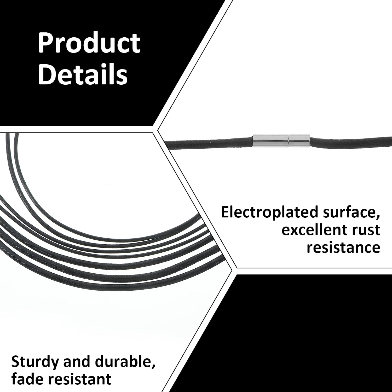 6 PCS Black Cord Necklace Jewelry Cord for Necklace Adjustable Bracelet String with Clasp Chain Necklaces with Stainless Steel Clasp 1.5/3mm Width for DIY, Jewelry Making, Women, Men