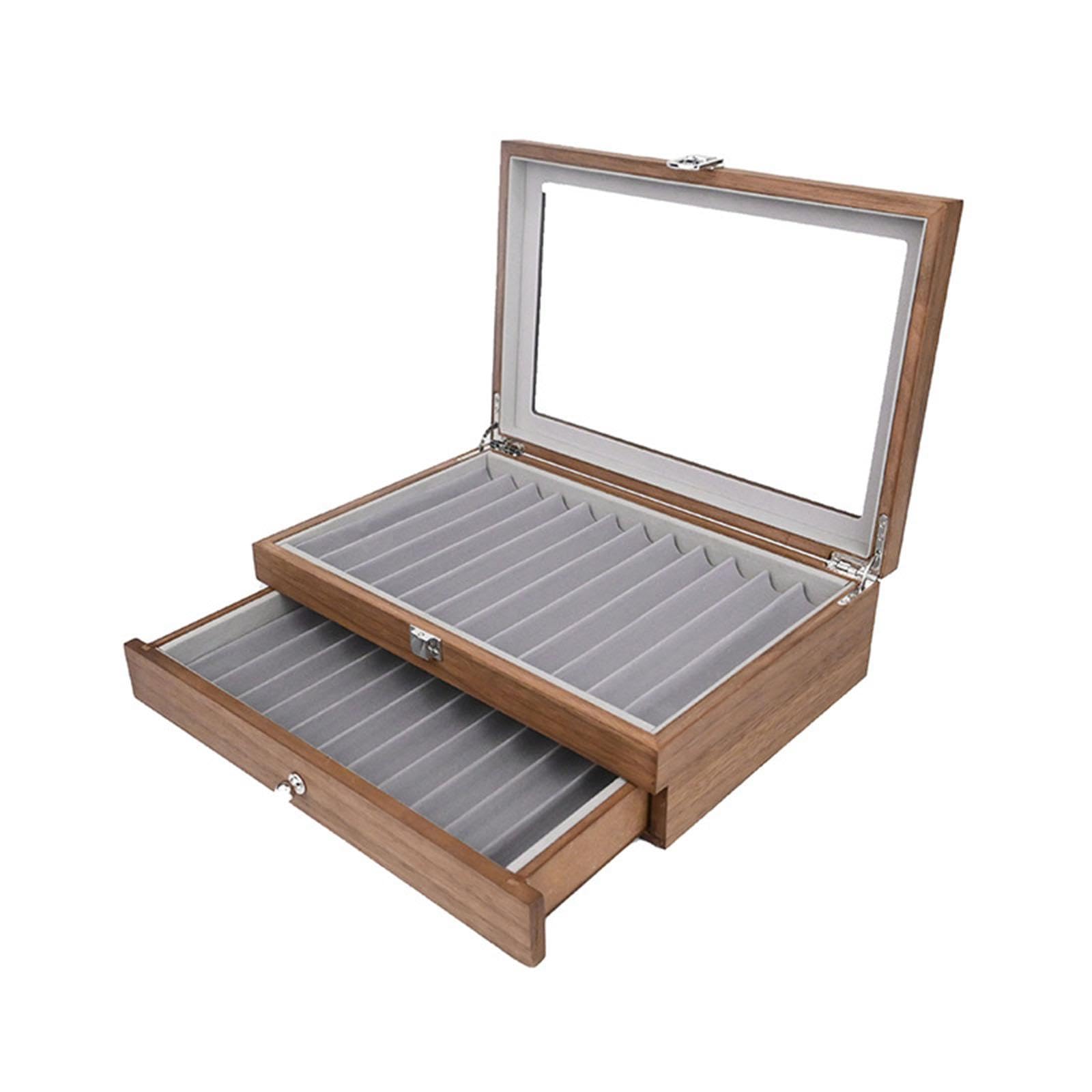 Stiftebox Aus Holz mit Glasdeckel, Aufbewahrungsbox für Füllfederhalter, Füllfederhalter Etui mit 23 Fächern – Ideales Geburtstagsgeschenk