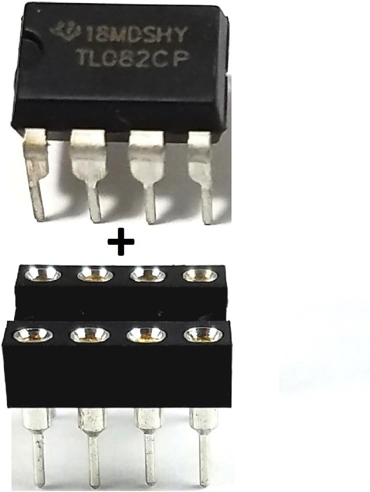 Texas Instruments TL082CP IC Operational Amplifier & 8-Pin Dip Sockets with Machined Contact Pins (Pack of 10)