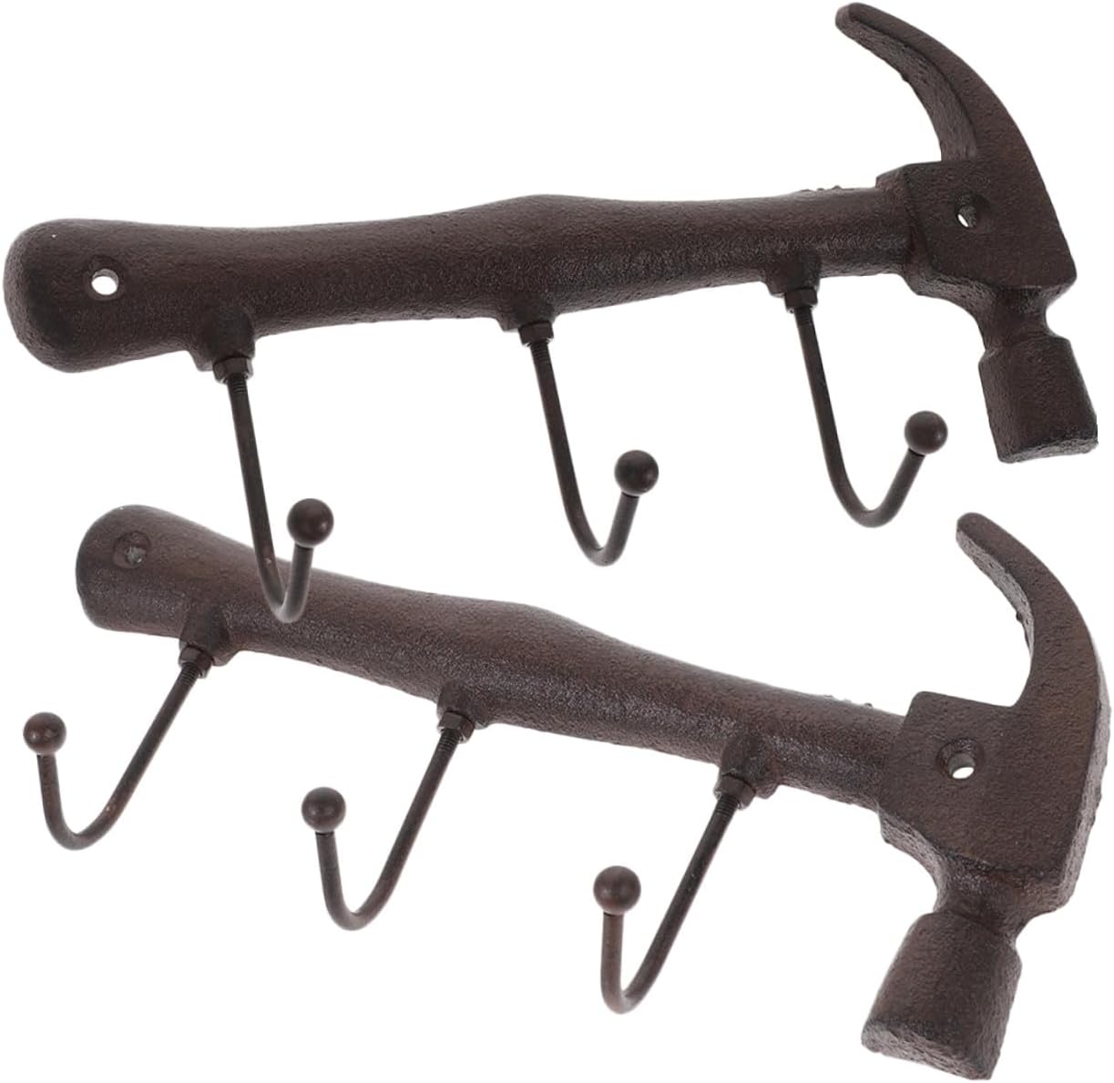 Ciieeo Vintage Industrial Iron Coat Hooks 2pcs Hammer Shape Wall Mount Garment Rack with Screws for Entryway and Home Organization