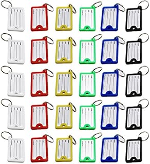LJY 30 Pieces Multi-colors Plastic Key Fob ID Tags Luggage ID Labels with Split Ring Keyring