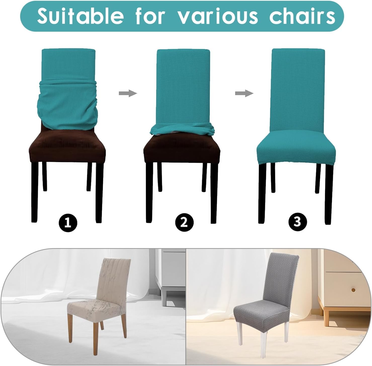 Parsons Dining Chair Cover, Detachable Sofa Chair Cover, Retractable Chair Cover (4, Peacock Blue)