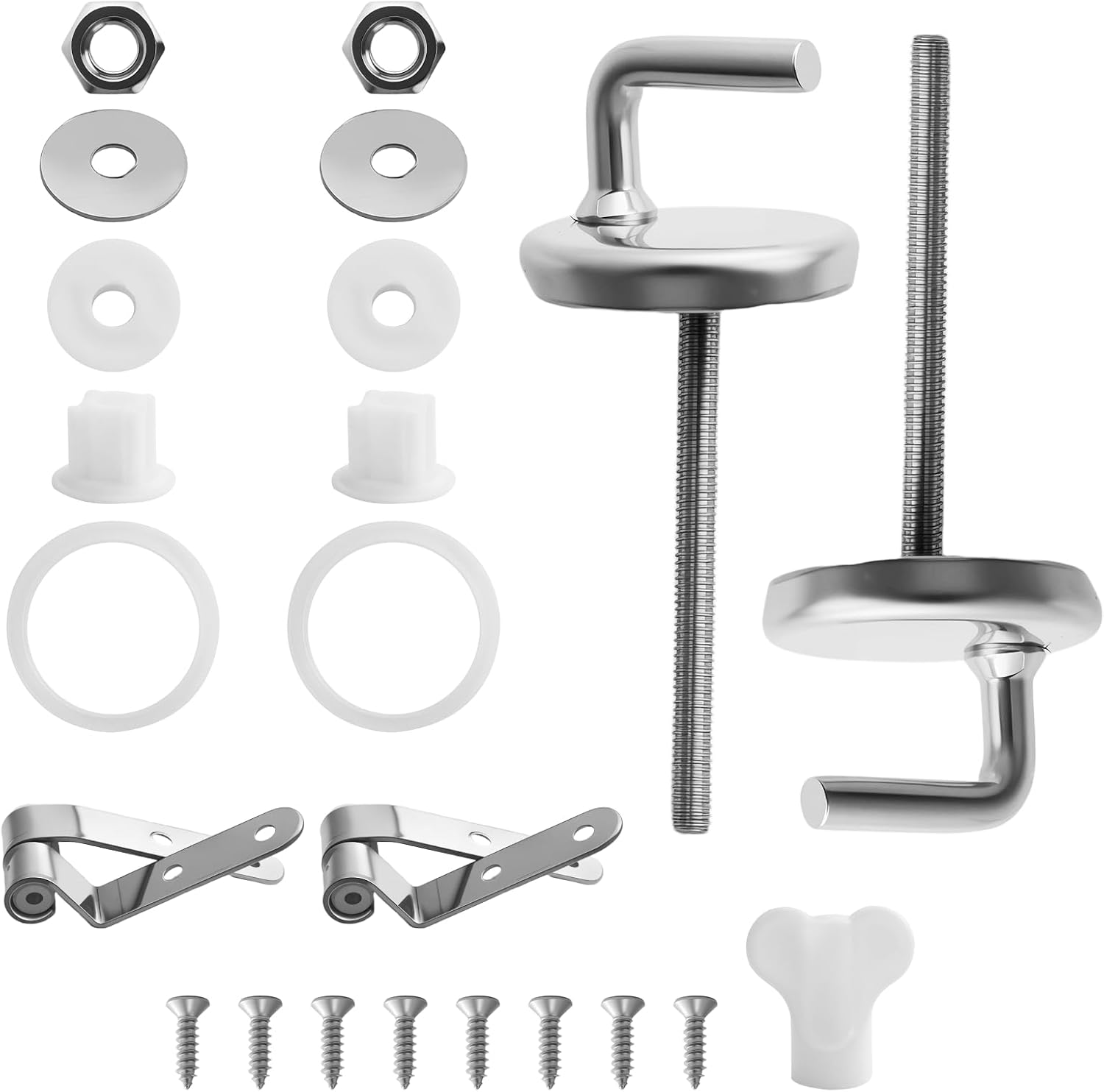 Toilet Seat Mounting Set Replacement Parts Including Washers, Hinges, Screws and Wrench, Stainless Steel Toilet Seat for Toilet Lid, Pack of 15