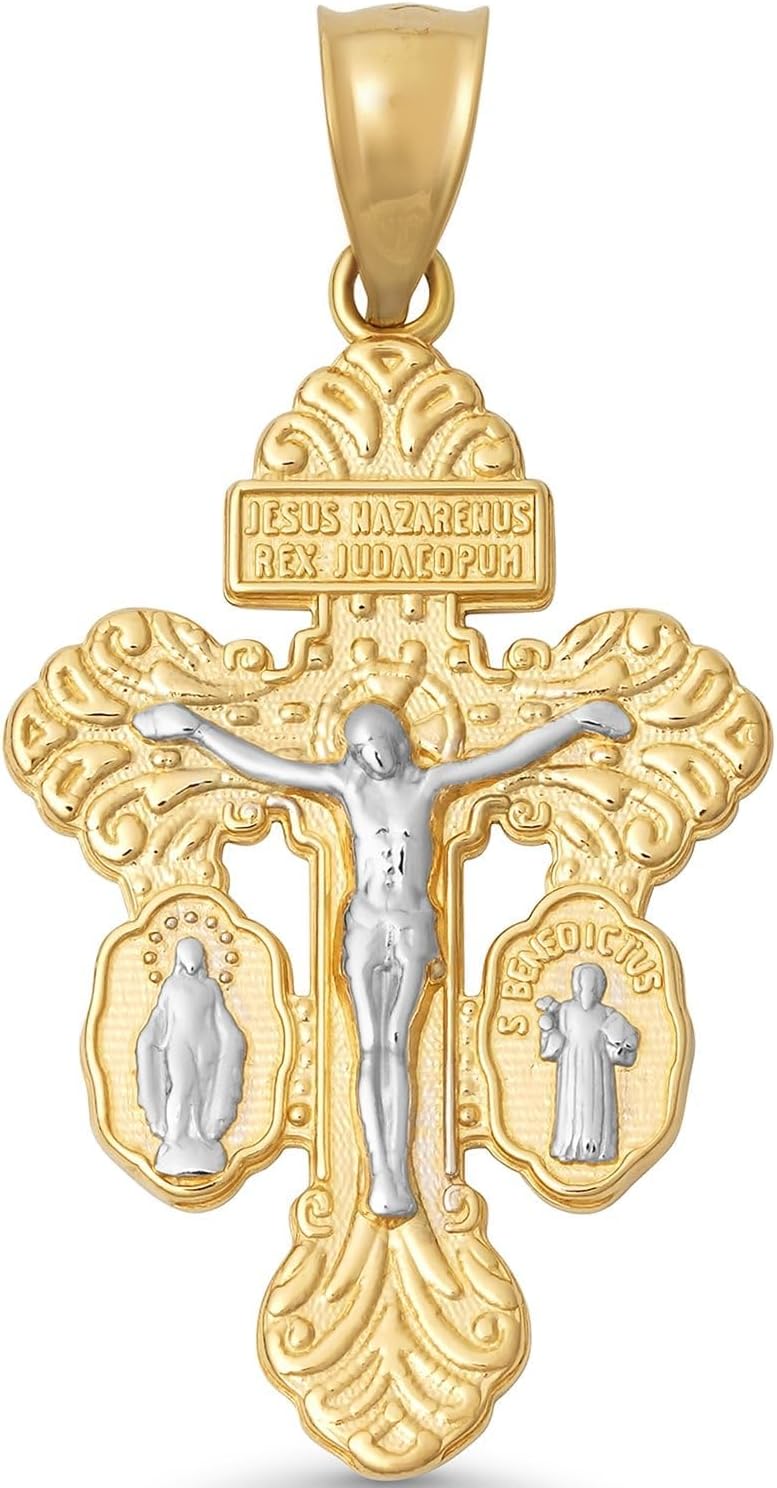 Jewelry America 14k Yellow Gold Cross of Pardon Crucifix Pendant with Miraculous Saint Medals