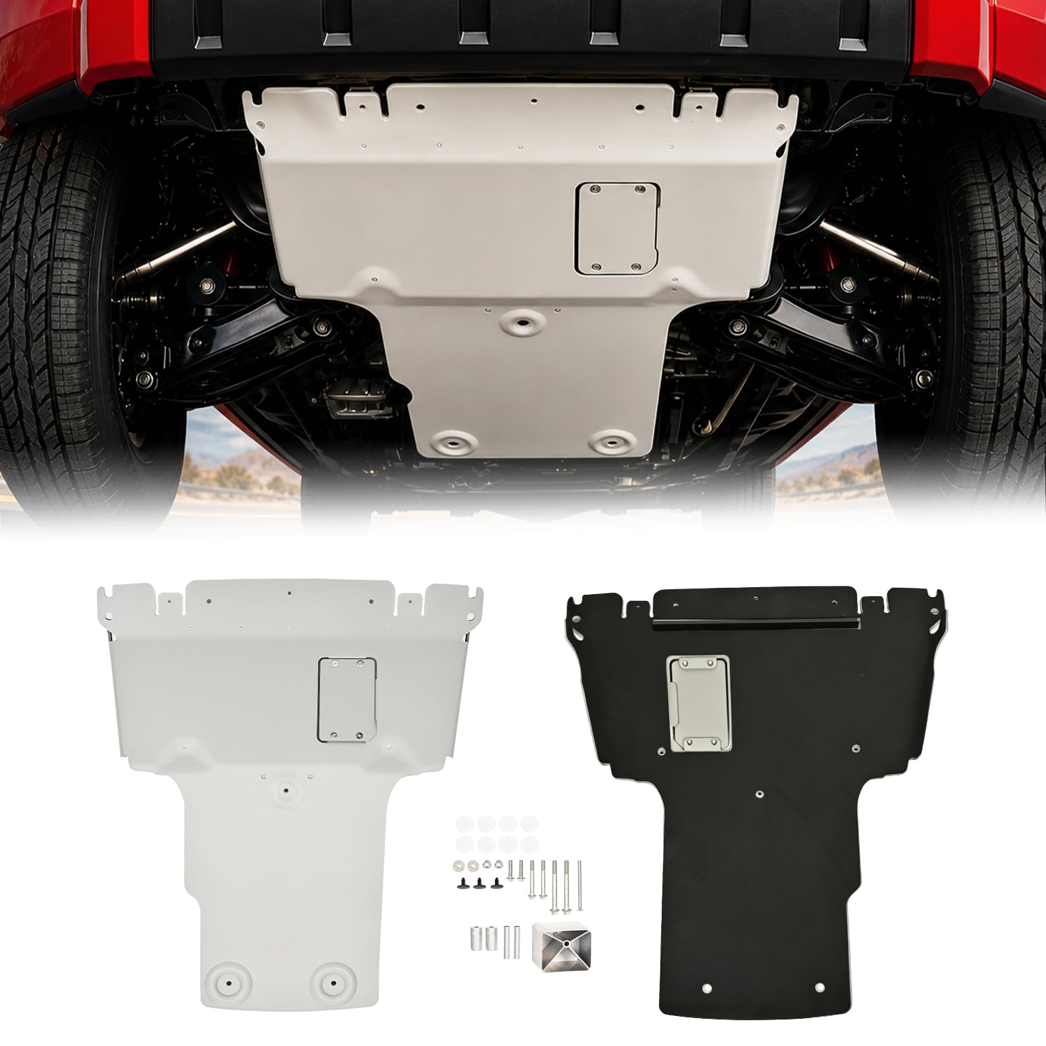 Dermon Placa deslizante delantera para Toyota Tundra TRD PRO 2020-2022 Toyota Sequoia 2014-2021 Repuesto para PTR60-34190 PT938-34140 Protector de motor bajo placa de protección de aluminio