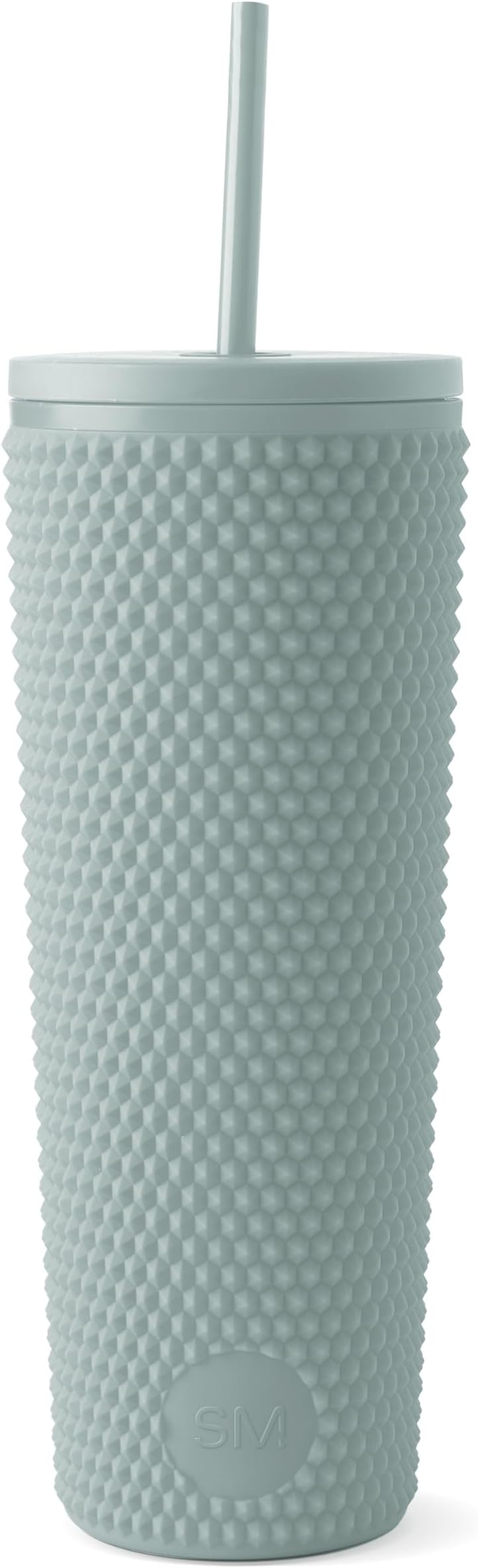 Plastic Matte Studded Tumbler with Lid and Straw | Reusable BPA Free Iced Coffee Cups Double Wall Smoothie Cup | Gifts for Women Men Him Her | Classic Collection | 24oz | Sea Glass Sage