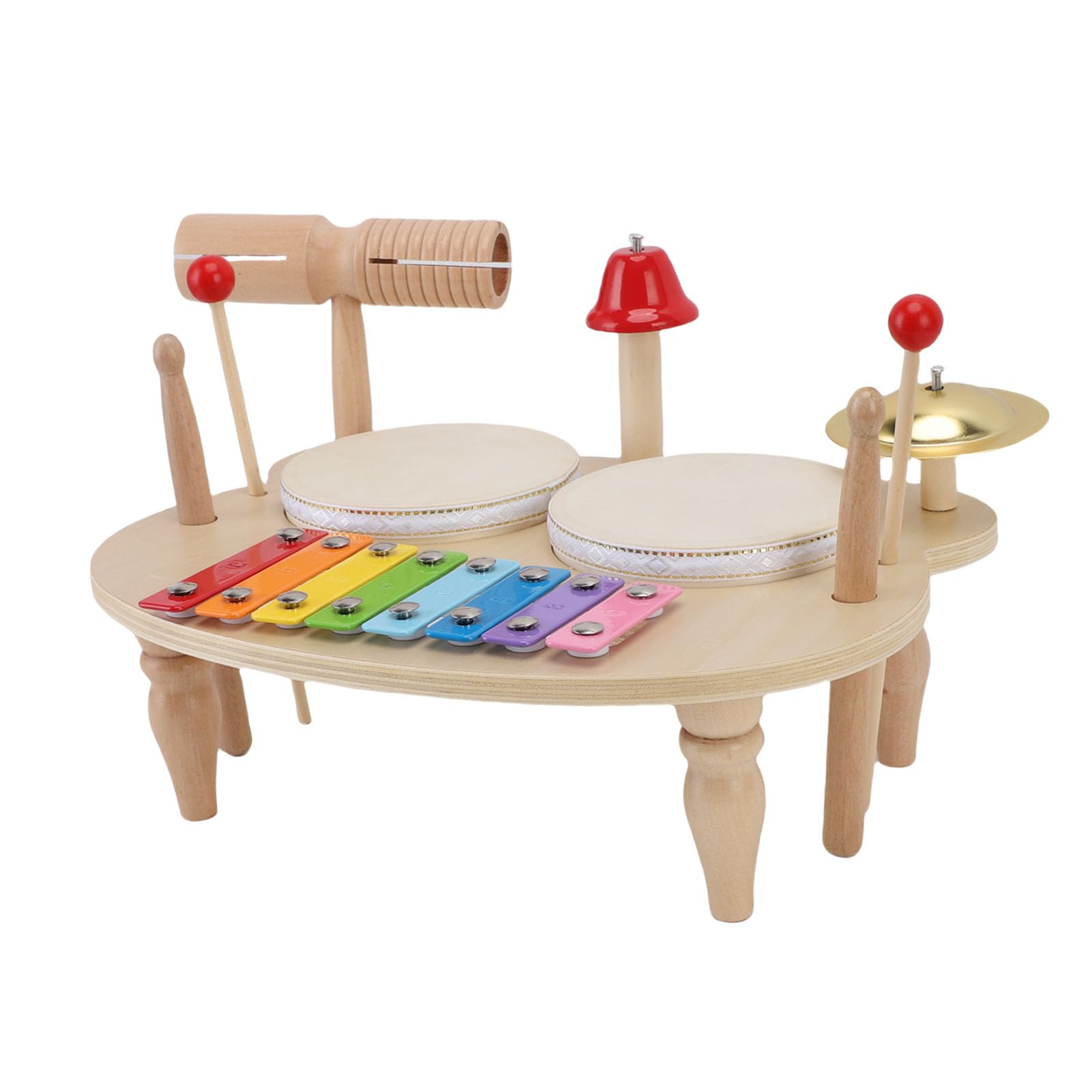 Generic Set di Batteria Educativa Giocattolo a Percussione Musicale in Legno per Bambini, Costruttore di abilità Cognitive per Ragazze, 13,2 X 10 X 8,3 Pollici
