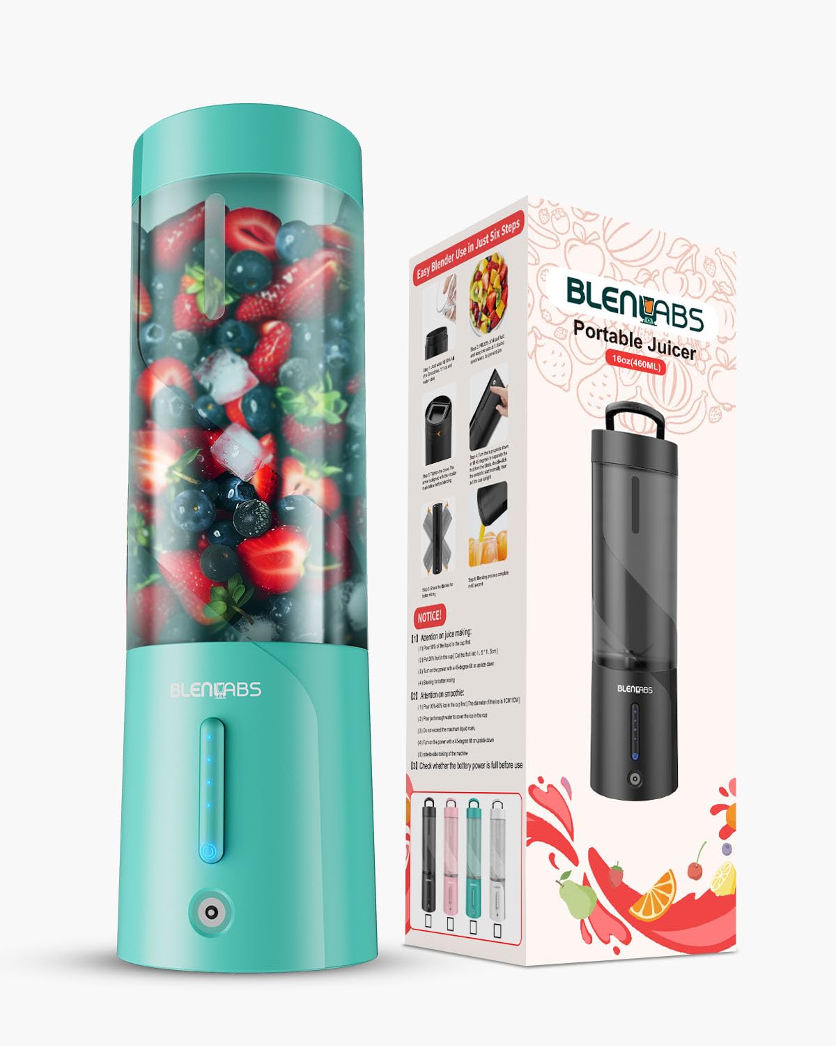 BLENLABS Portable Blender for Smoothie and Juices, Milk Shakes and Crushing Ice, 4000mAh Rechargeable Small Juicer for Fruits, 150 Watt Motor, Personal Blender for Smoothies (Green)