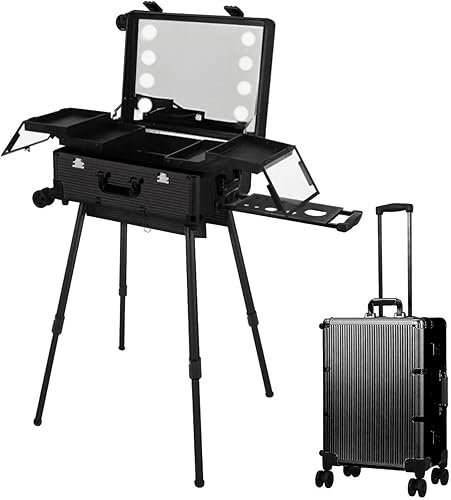 Miniatura 7 de Maletín De Maquillaje Profesional Con Ruedas, De Aluminio, Grande, Con Luces Led Integradas Para Maquilladores Y Peluqueros. Organizador De