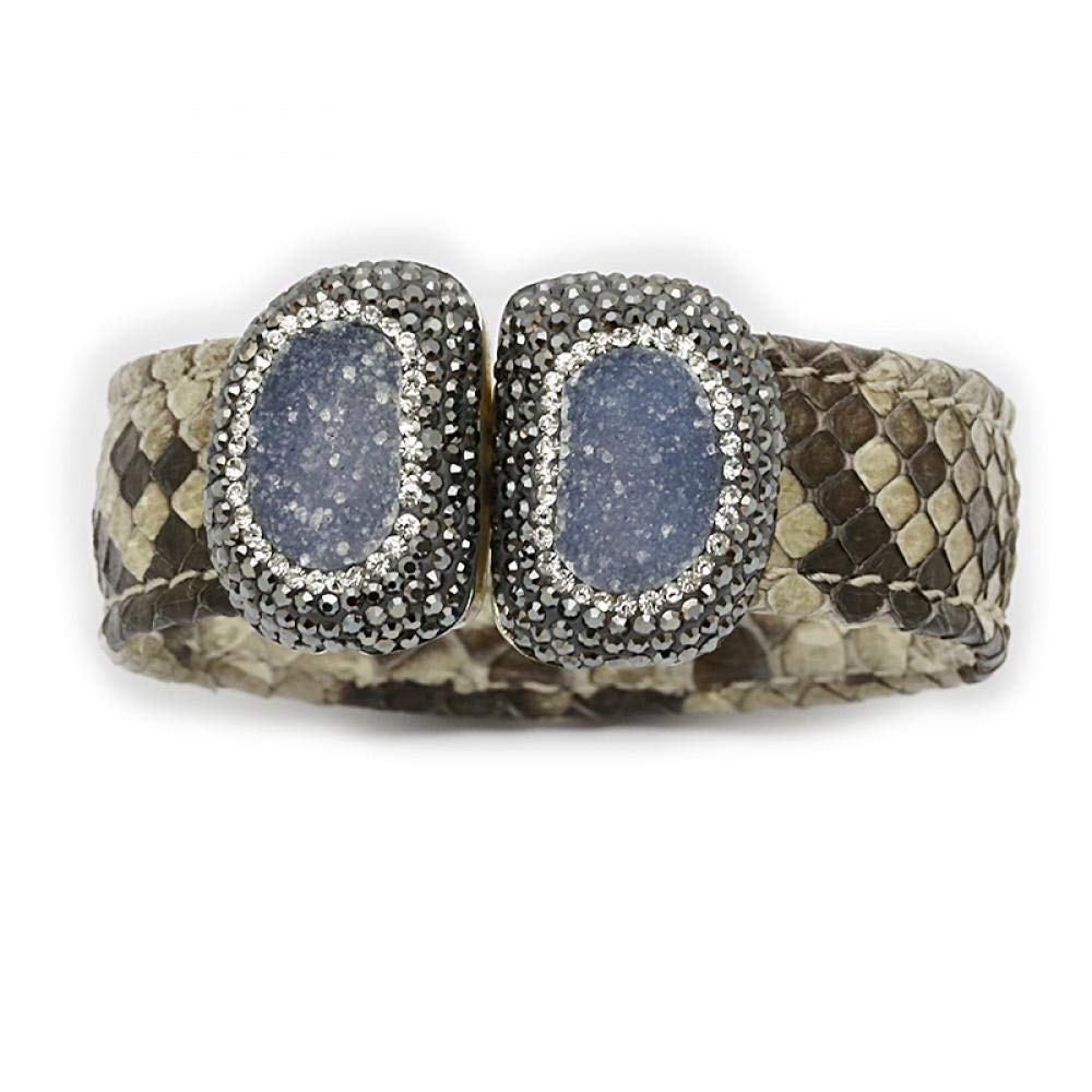 Bracelet - Beige Snake Leather- Blue Chalcedony - Silver 925