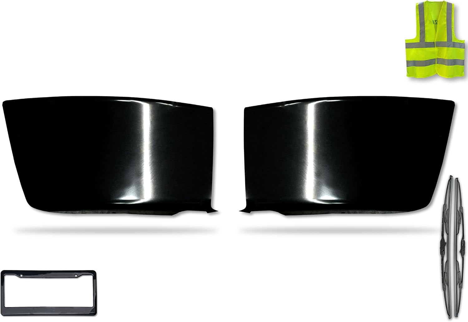 Kozak Steel Black Bumper Corner Driver (Left) and Passenger (Right) Sides compatible with Freightliner M2 Business Class 106 112 2003-2021 PLUS Logo and 2x 22" Windshield wipers and KOZAK Vest