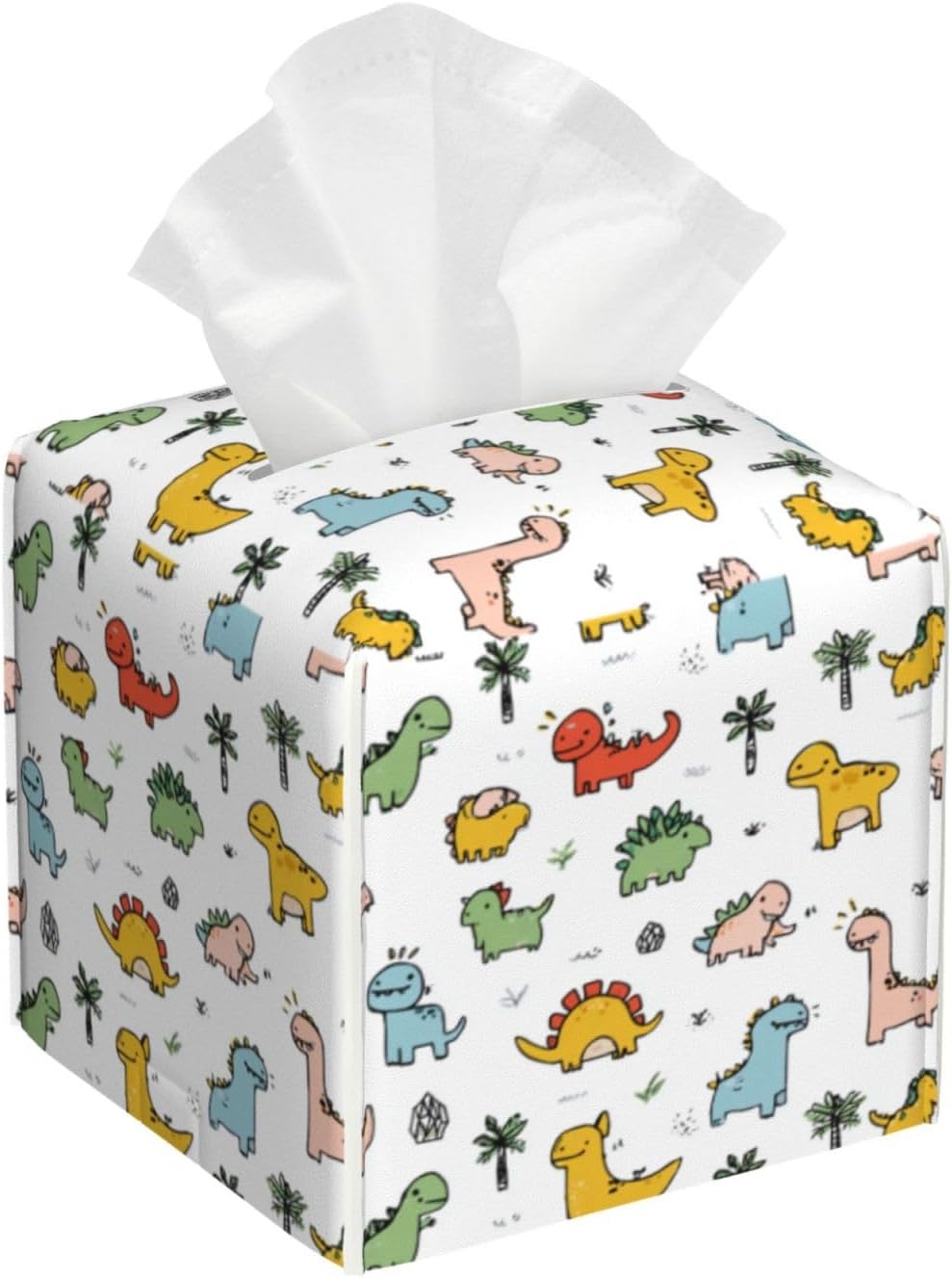 Cute Colorful Dinosaur Tissue Box Cover Square, Waterproof Leather Tissue Box Holder Portable Dispenser Modern Home Decoration for Bathroom Car Nightstand Vanity