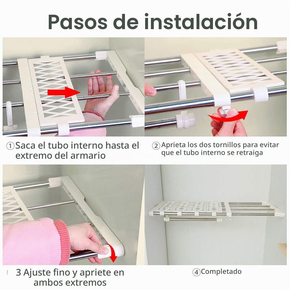 BAOYOUNI ampliable armario Rack de almacenamiento de estantería ajustable separador organizador Divider Holder Ropa Percha Barra para armario de cocina armario baño estantería compartimento, 55-90cm