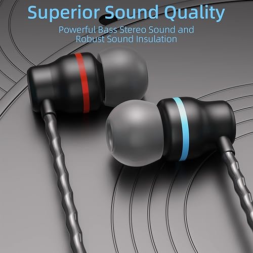 Miniatura 2 de Auriculares con cable con micrófono, paquete de 5, auriculares intrauditivos con estéreo de graves pesados, auriculares con cable con aislamiento de