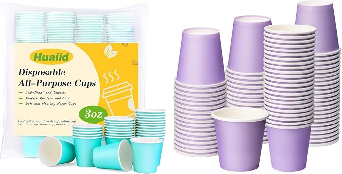 200 Pack Blue and 100 Pack Purple 3 oz Paper Cups