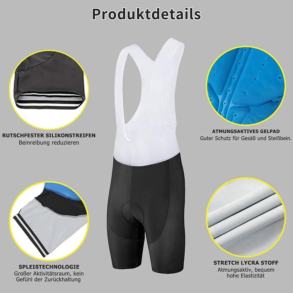Abbigliamento Ciclismo Set, Completo Ciclismo Uomo Estivo Per Bici Da MTB Con Pantaloncini Imbottiti in Gel Traspirante e Ad Asciugatura Rapida