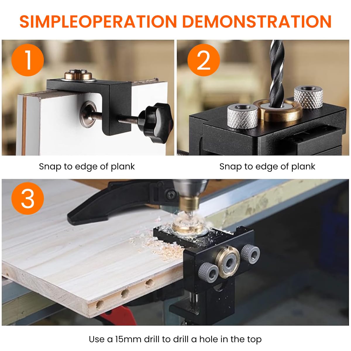 Serplex® 3-in-1 Woodworking Dowel Drilling Guide Adjustable Pocket Hole Jig 2
