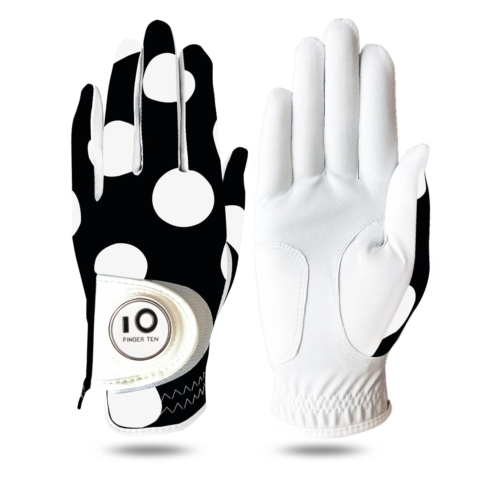 Golf Gloves Women Left Hand Right Cabretta Leather with Ball Marker Full Finger/Nail Colors Value Pack, Opti-Color Ladies Golf Glove Fashion Weathersof (Mod Dot Full Finger, L-Worn on Right Hand) — image 1