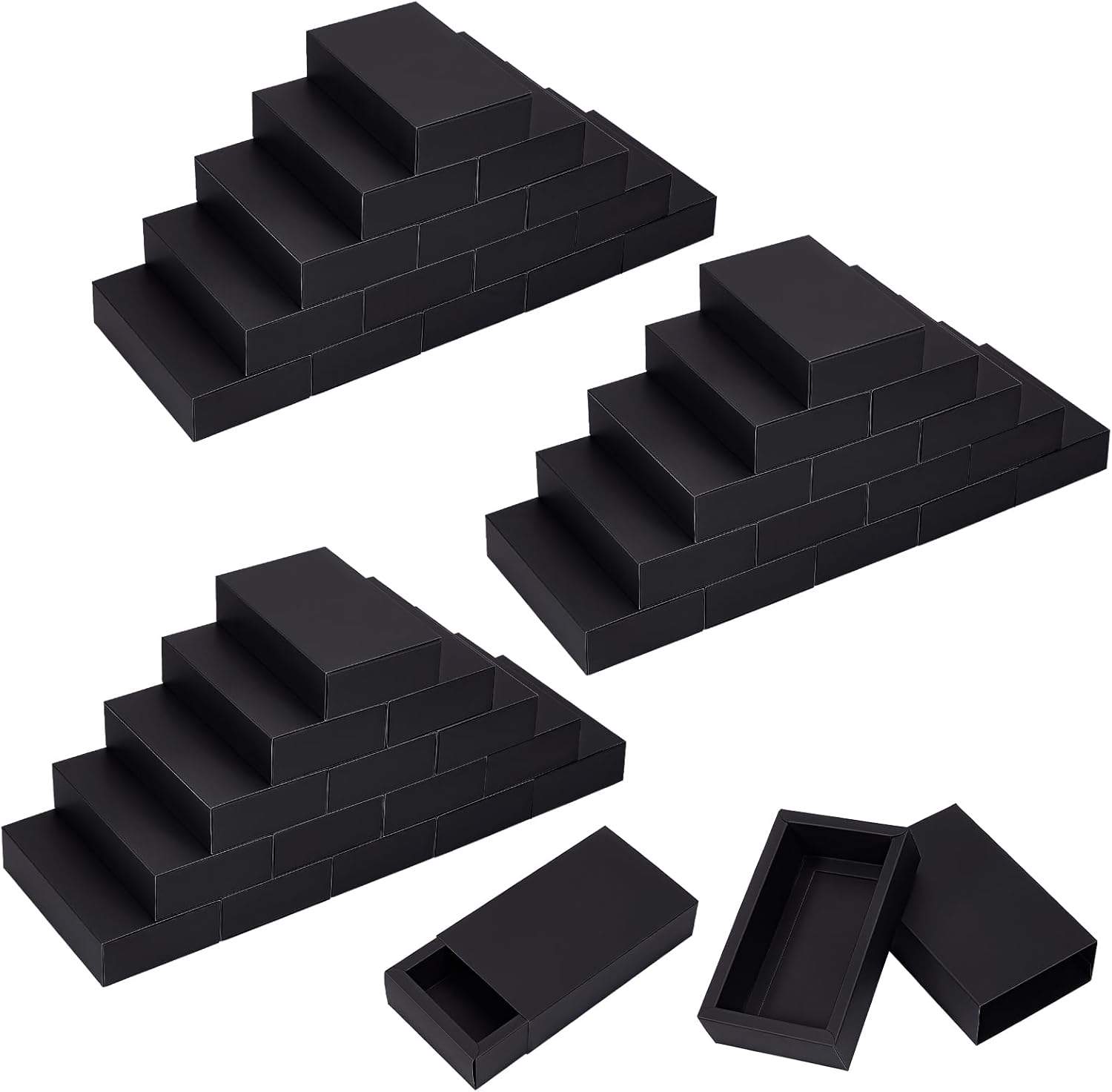 INTERWARM 70Pcs Rectangle Paper Drawer Box, Kraft Paper Drawer Box Mini Cardboard Present Boxes for Mother's Day Weddings Party Jewelry Candy DIY Handmade Soap, 6.77x4.02x1.65inch (Black)