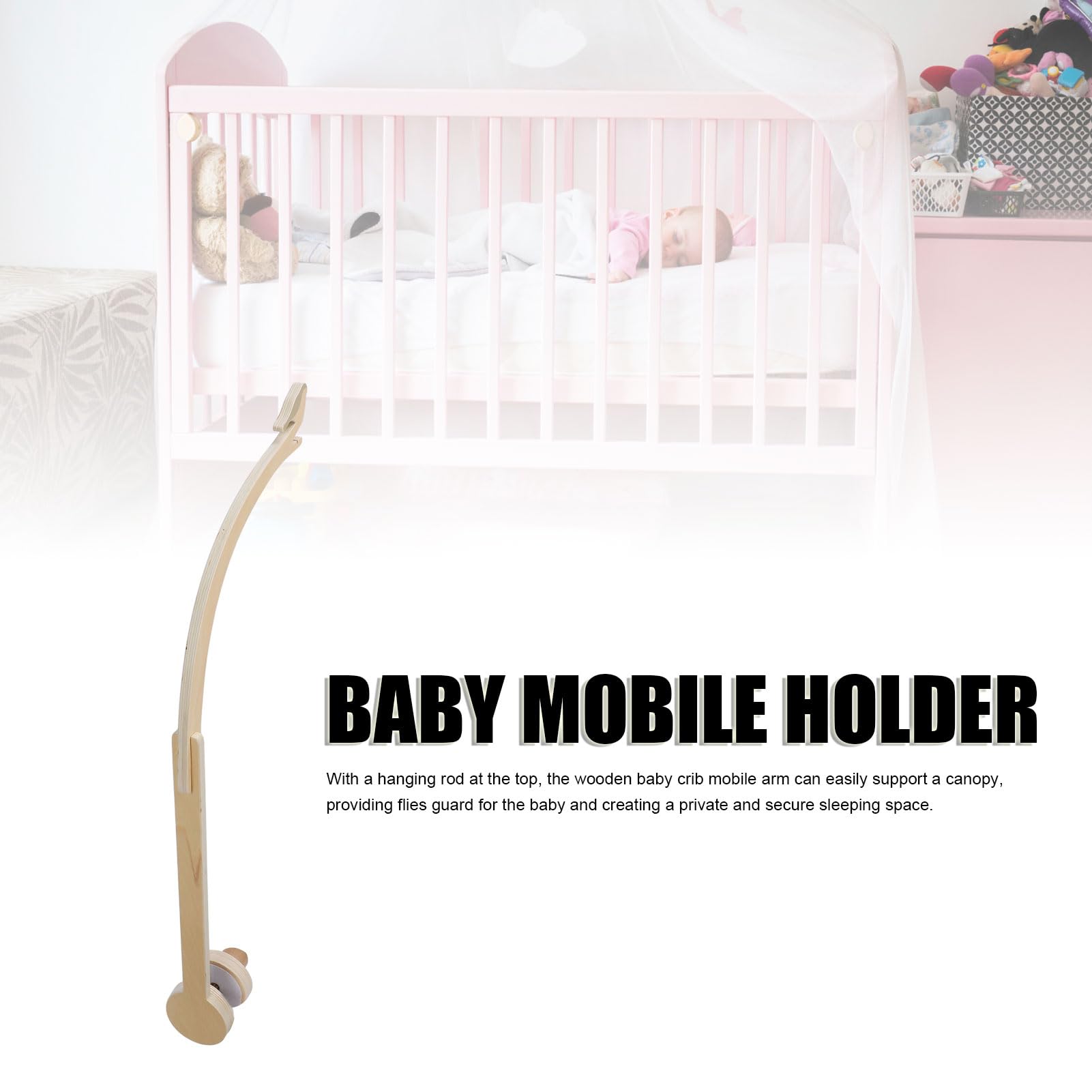 Crib Mobile Arm, Bird Shape Baby Mobile Hanger Crib Stable Height Adjustable Wooden Baby Mobile Holder Anti Slip Attachment Clamp