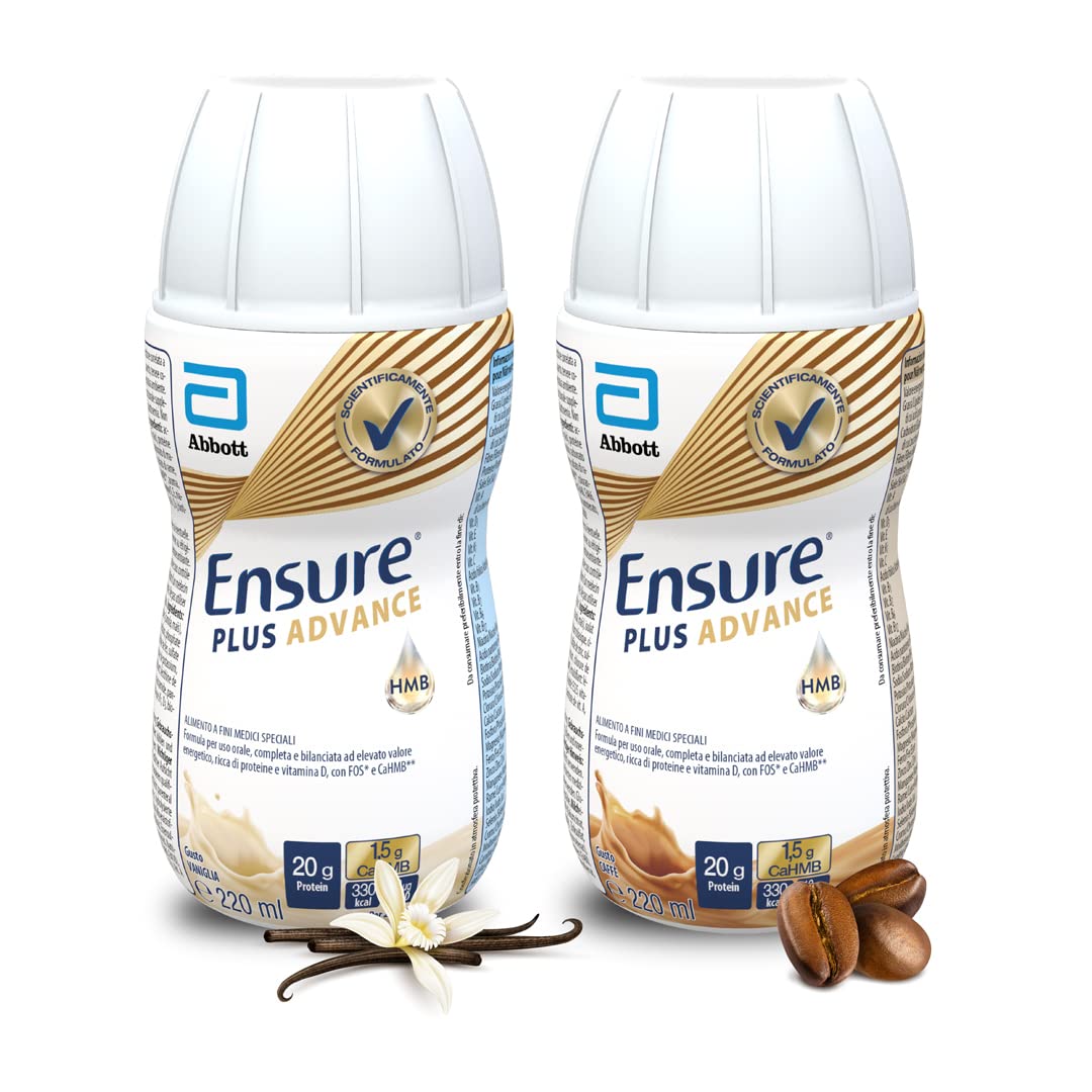 Ensure Plus Advance Supplemento Nutrizionale Ipercalorico ed Iperproteico |Formato bevanda| Alimento a fini medici speciali con Vitamine e Minerali | Multipacco 8x220ml Gusto Vaniglia e Gusto Caffè