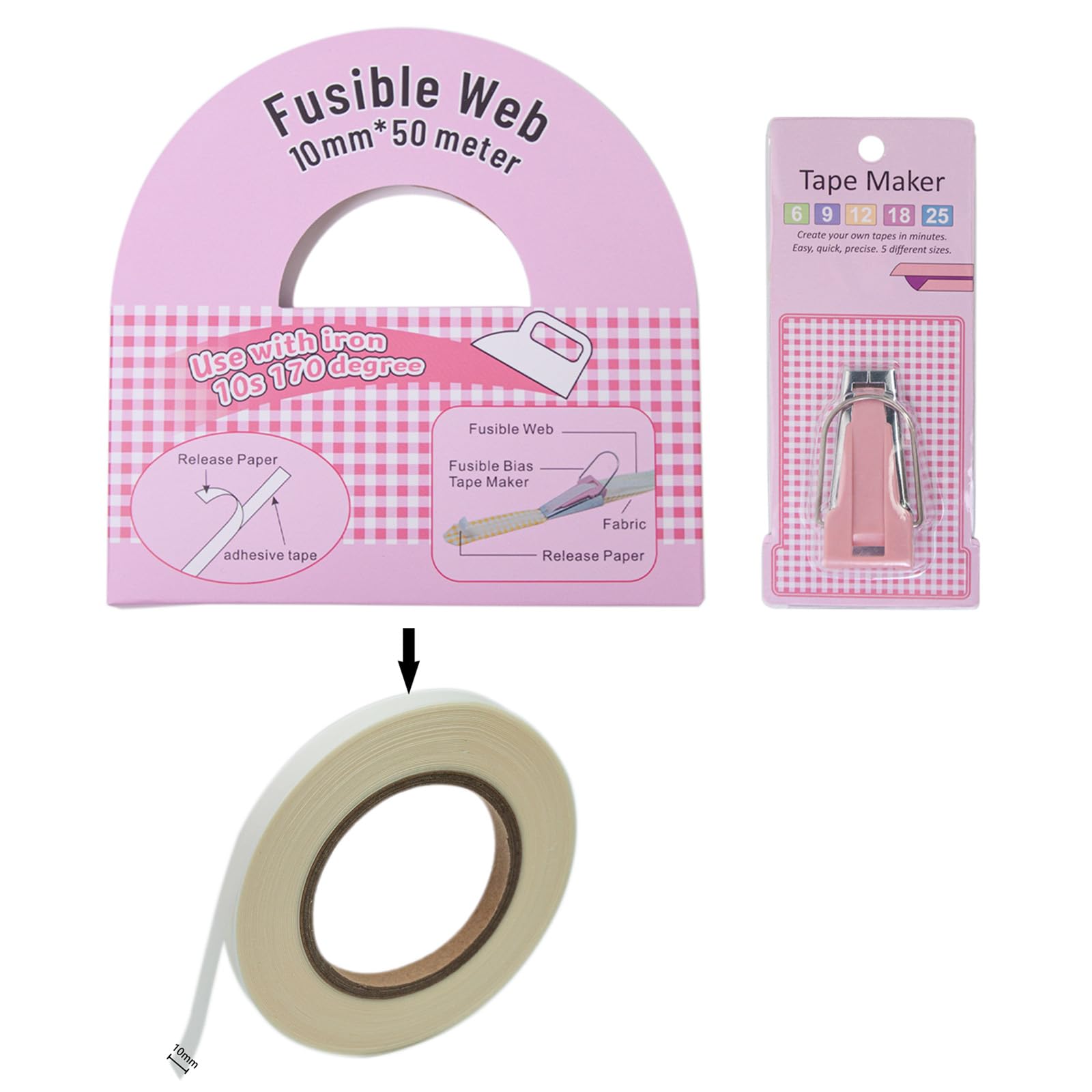 CRFFZ Fusible Bias Tape Maker and Iron on Binding for Creative Sewing Dressmaking 1.64ft Long Fusible Dressmaking Supplies