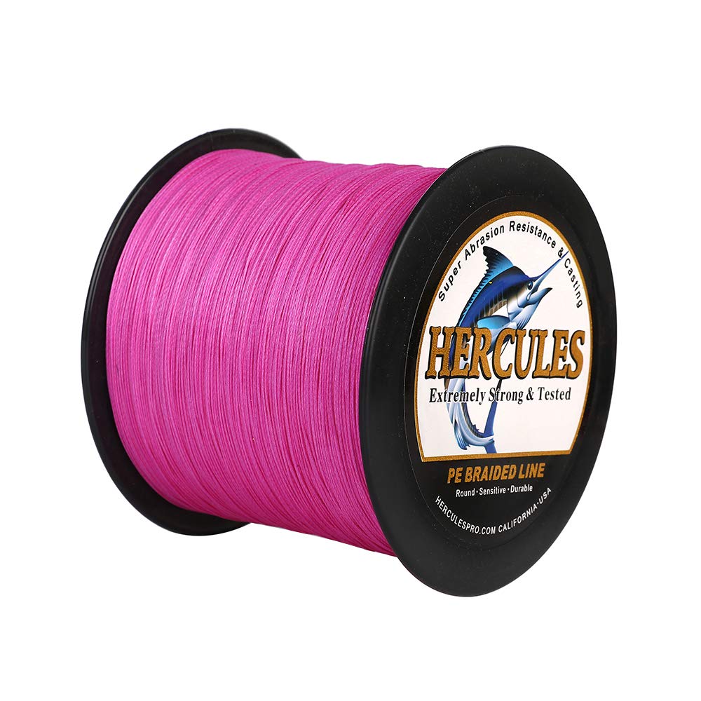 Hercules Braided Fishing Line 1500m 1640yds 6lbs-100lbs Pe Superline 4 Strands (Pink 80lb/36.3kg 0.48mm)