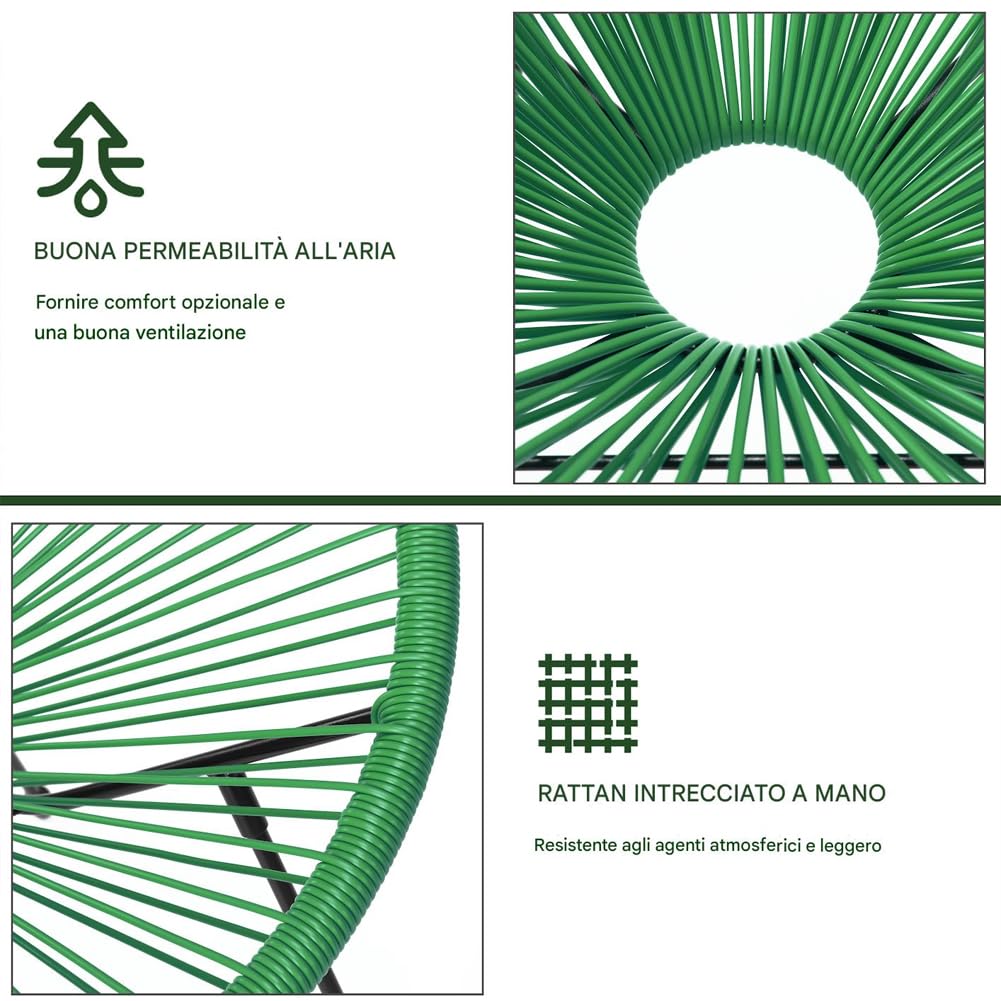 Shally Dogan Set Conversazione Giardino Polyrattan 2 Posti Tavolino Freddy Verde Menta
